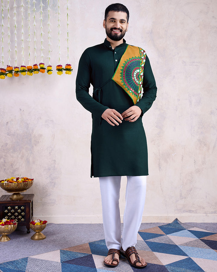 Green Color Rayon Embroidered Men's Kurta