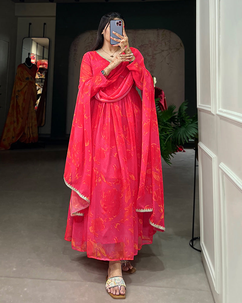 Pink Color Designer Alia Cut Georgette Gown with Dupatta