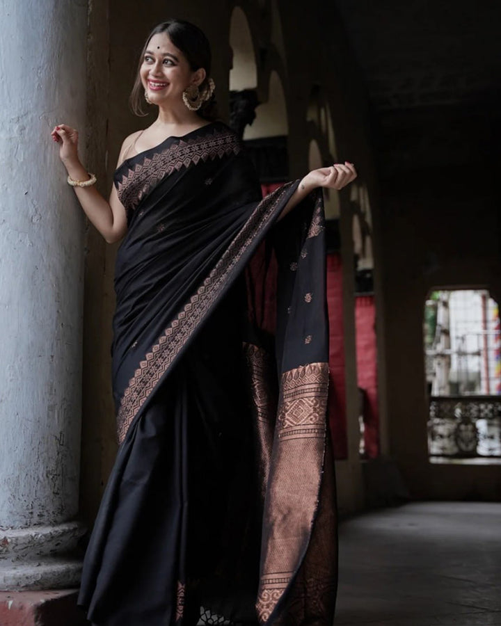 Designer Black Color Jacquard Banarasi Silk Saree