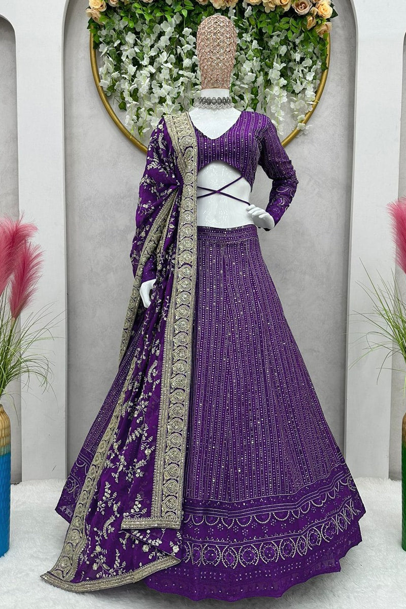 Purple Lucknowi Style Sequence Embroderied Georgette Lehenga Choli