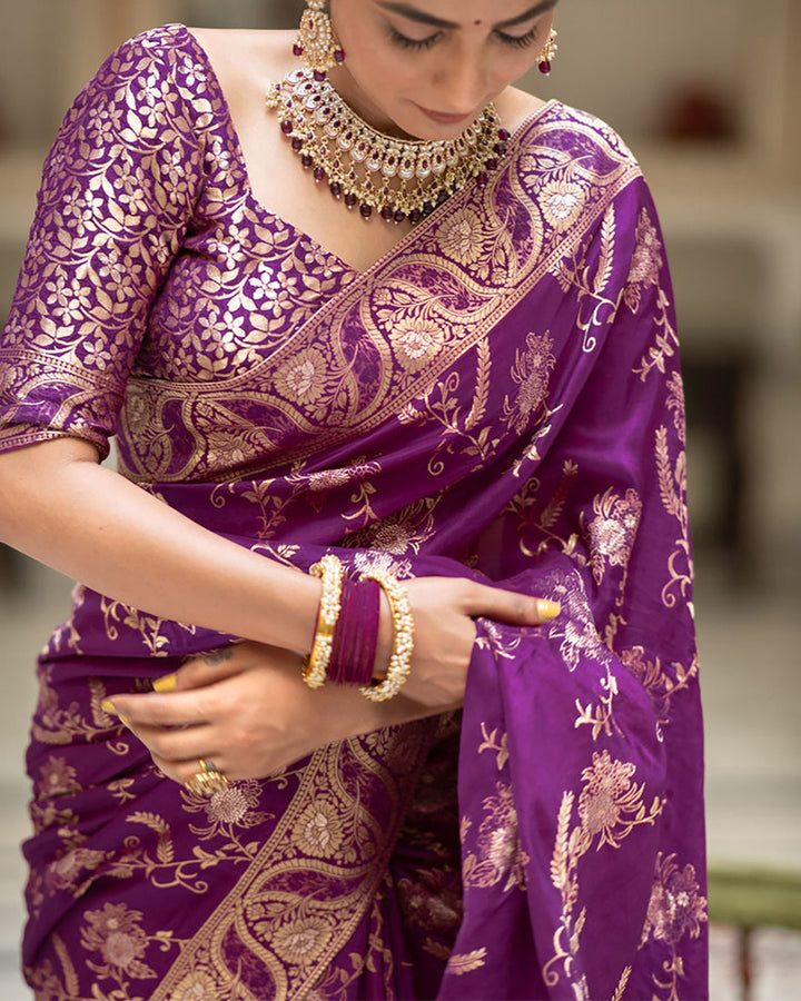 Designer Purple Color Jacquard Weaving Banarasi Silk Saree