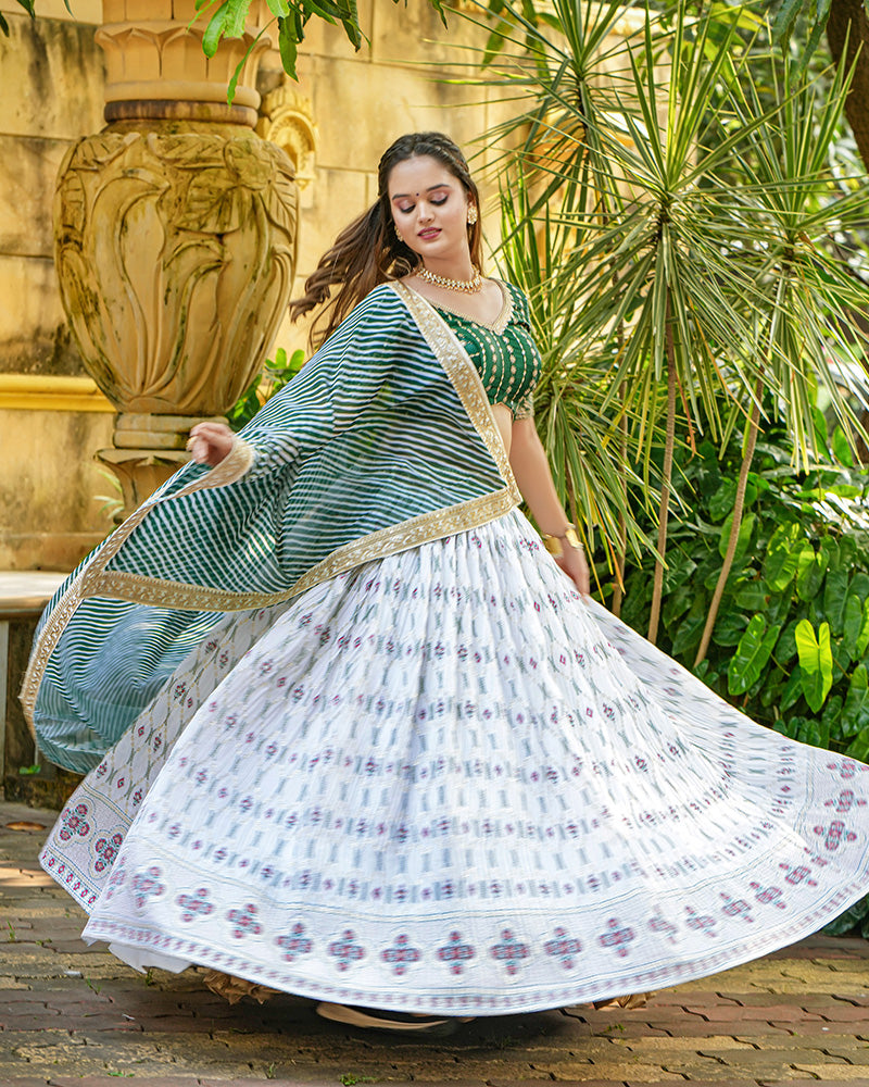 White Color Chinon Foil Printed Wedding Lehenga Choli