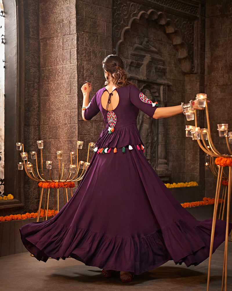 Purple Color Viscose Rayon With Real Mirror Work Navratri Lehenga Choli