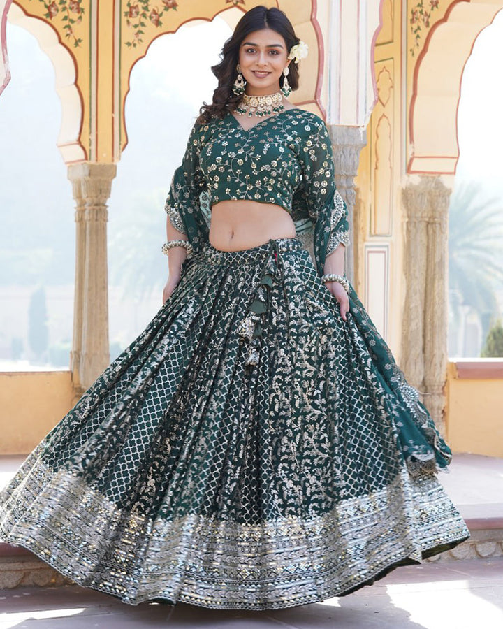 Beautiful Green Color Pure Viscose Jacquard Lehenga Choli