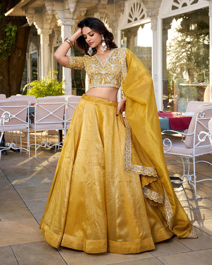 Haldi Special Mustard Color Goldie Silk Lehenga Choli