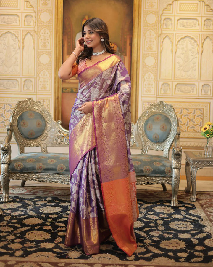 Designer Kanjivaram Silk Purple Color Saree