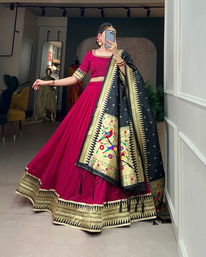 Rani Pink Color Vichitra Silk Paithani Lehenga Choli