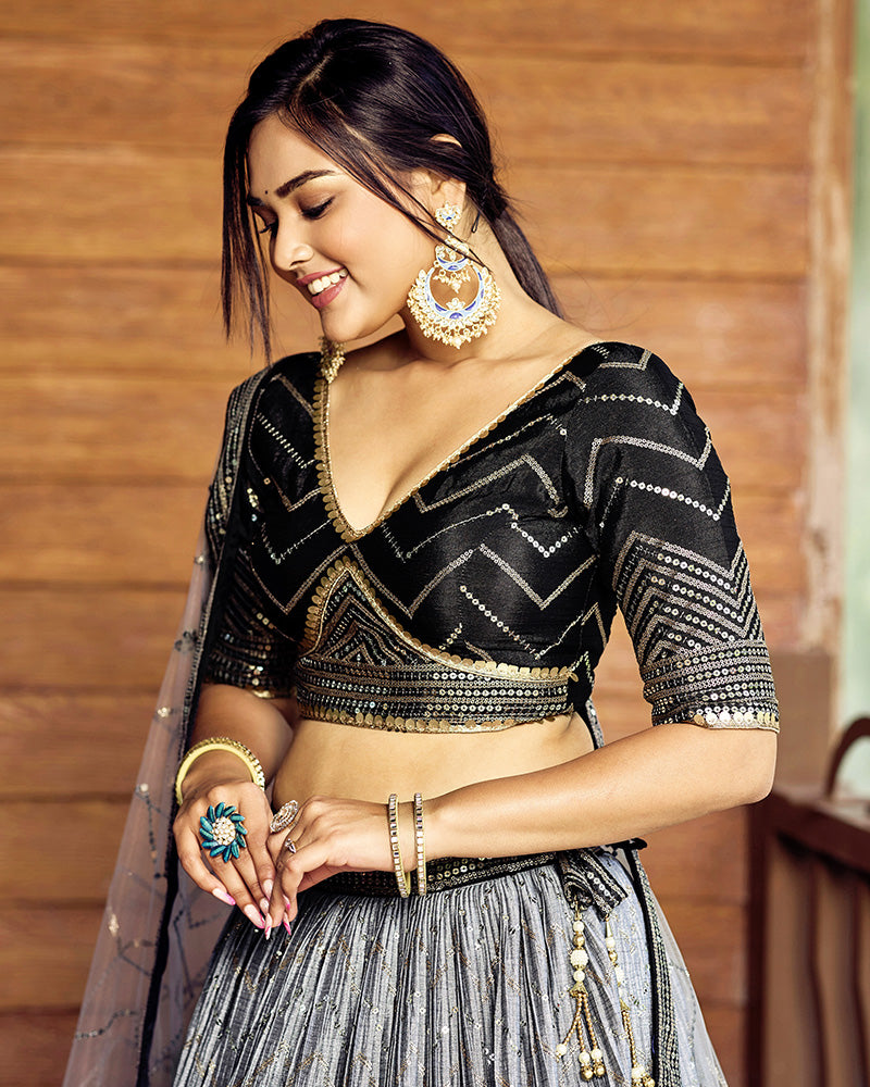 Black Color Chinon Sequence Embroidered Lehenga Choli