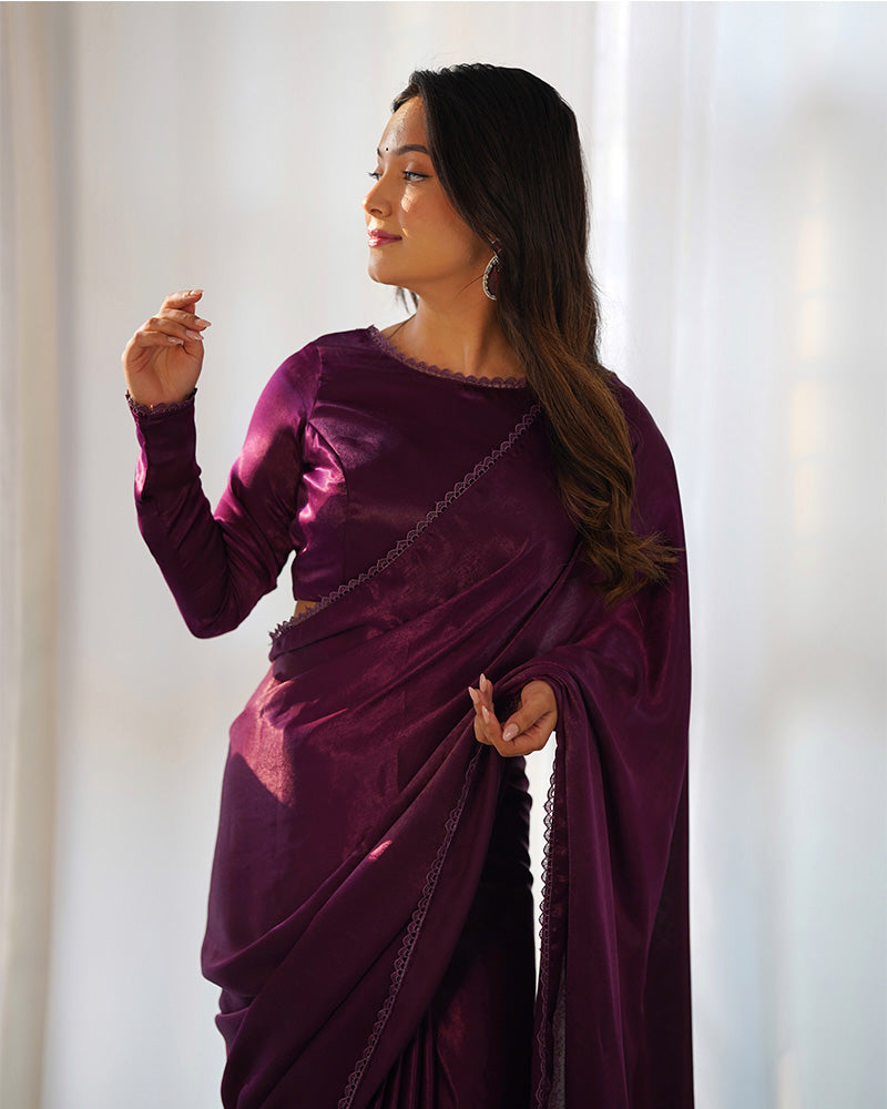 Wine Color Marble Velvet Ready To Wear Saree