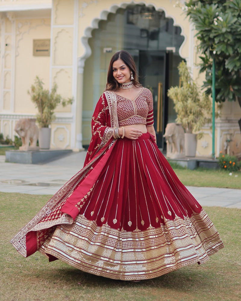 Designer Maroon Color Blooming Lehenga Choli With Beautiful Dupatta