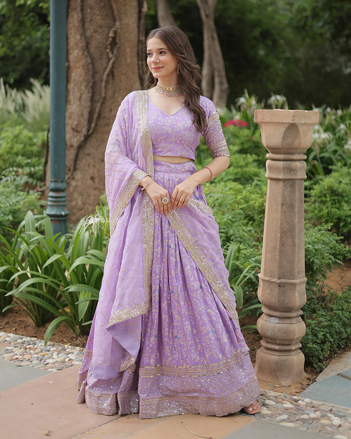 Lavender Color Designer Pure Dyable Viscose Jacquard Lehenga Choli