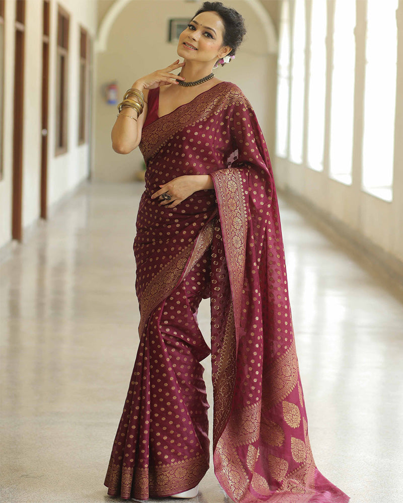 Designer Maroon Color Jacquard Banarasi Silk Saree