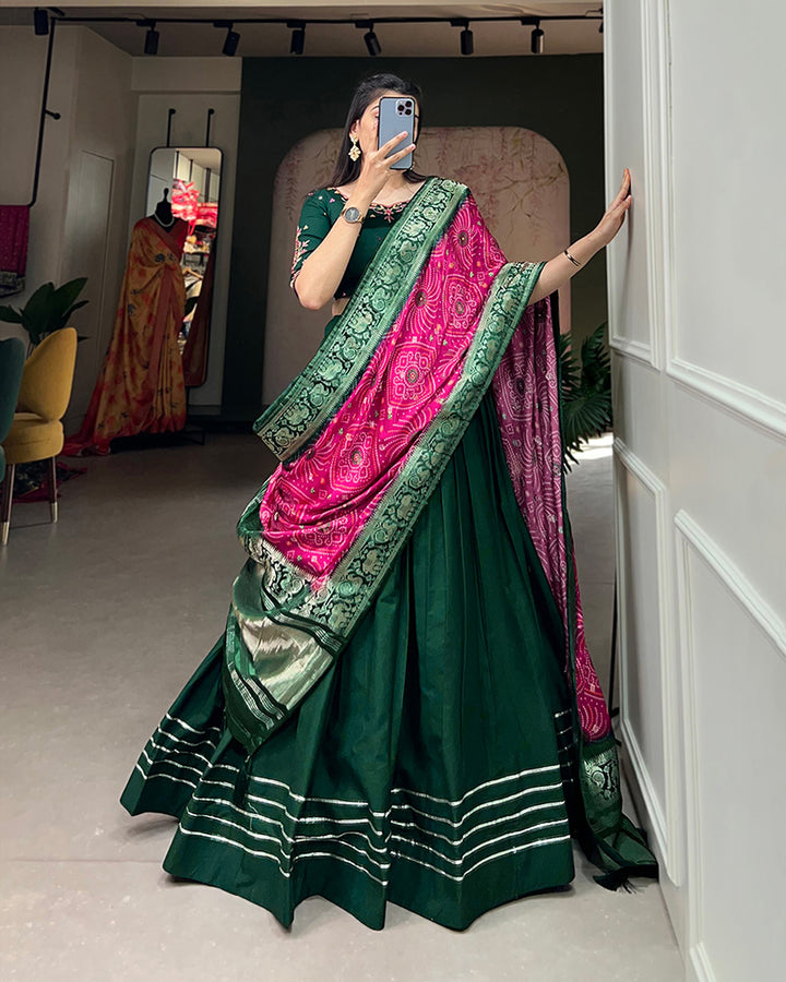 Green Color Pure Cotton Lehenga Choli