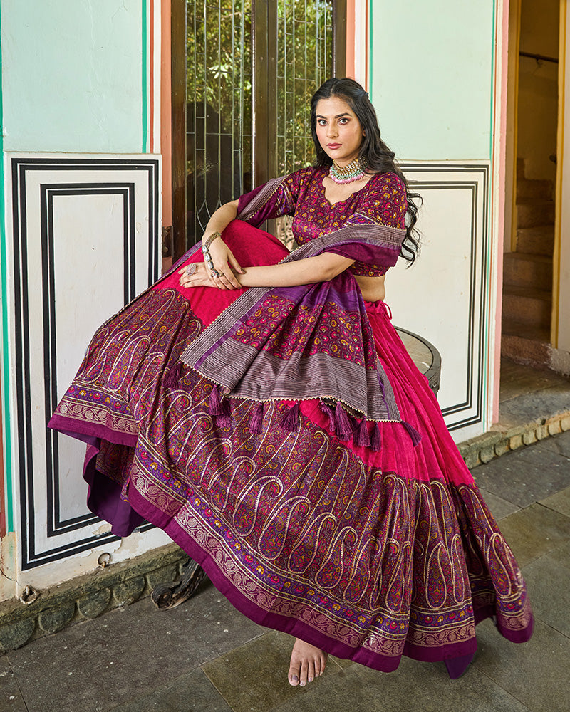 Pink Color Tussar Silk Designer Lehenga Choli