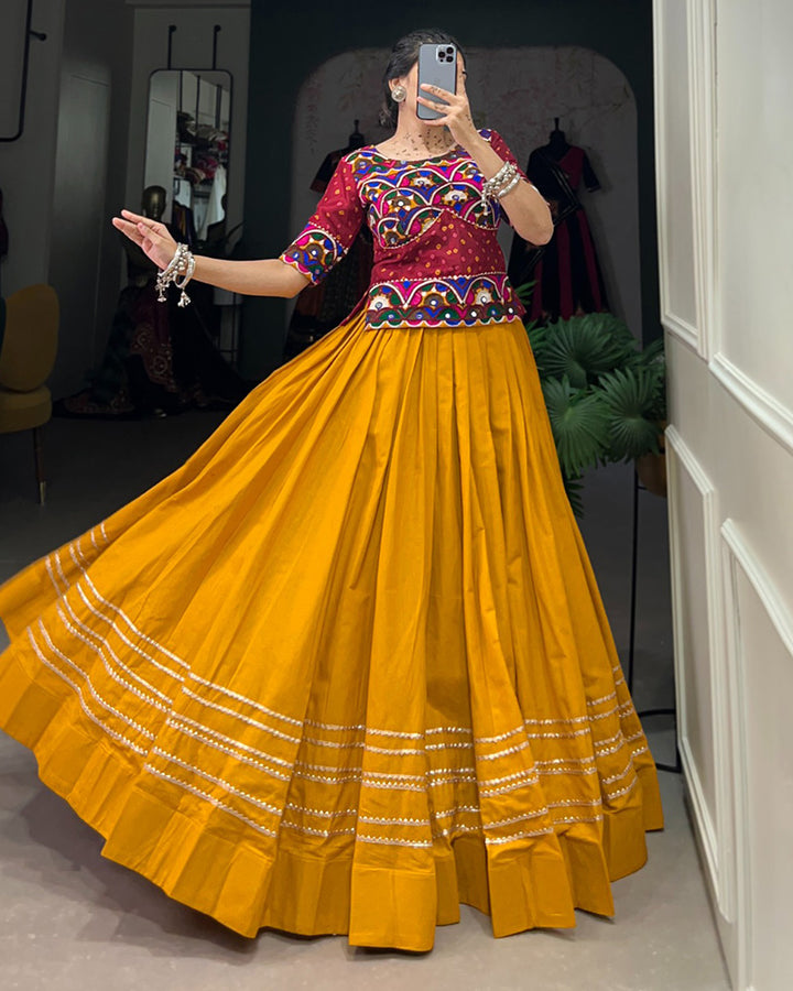 Navratri Wear Mustard Color Cotton Lehenga Choli