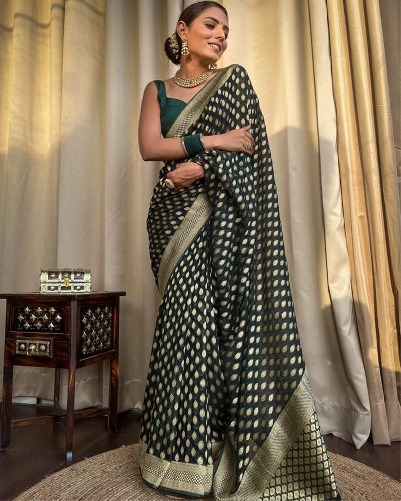 Designer Green Color Zari Weaving Banarasi Silk Saree