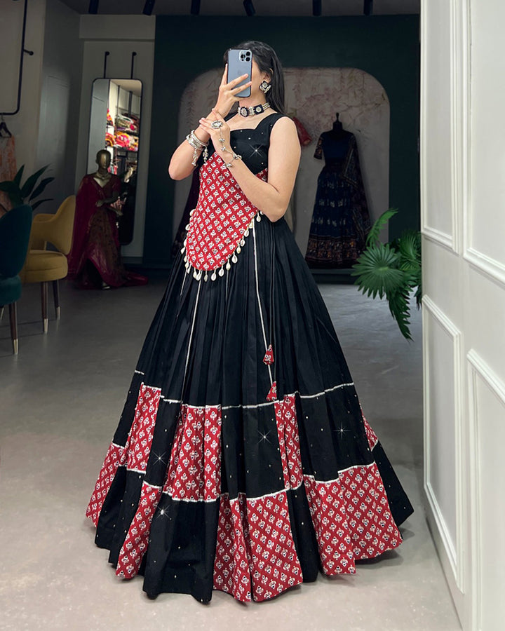 Maroon and Black Color Cotton Printed Navratri Lehenga Choli