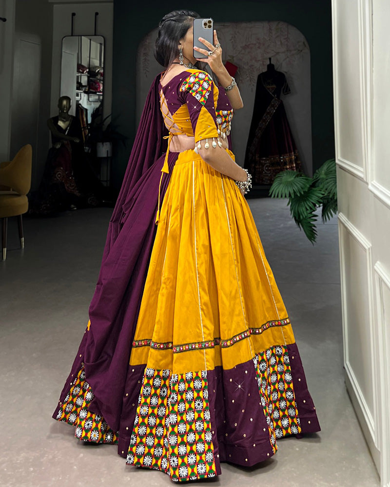 Mustard Color Cotton Gamthi Navratri Lehenga Choli