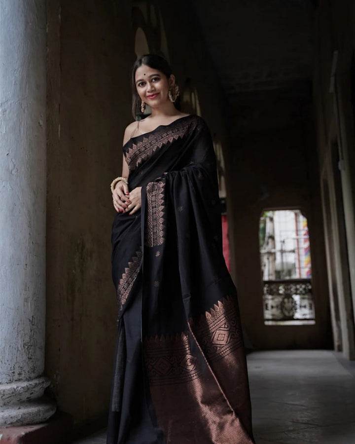 Designer Black Color Jacquard Banarasi Silk Saree