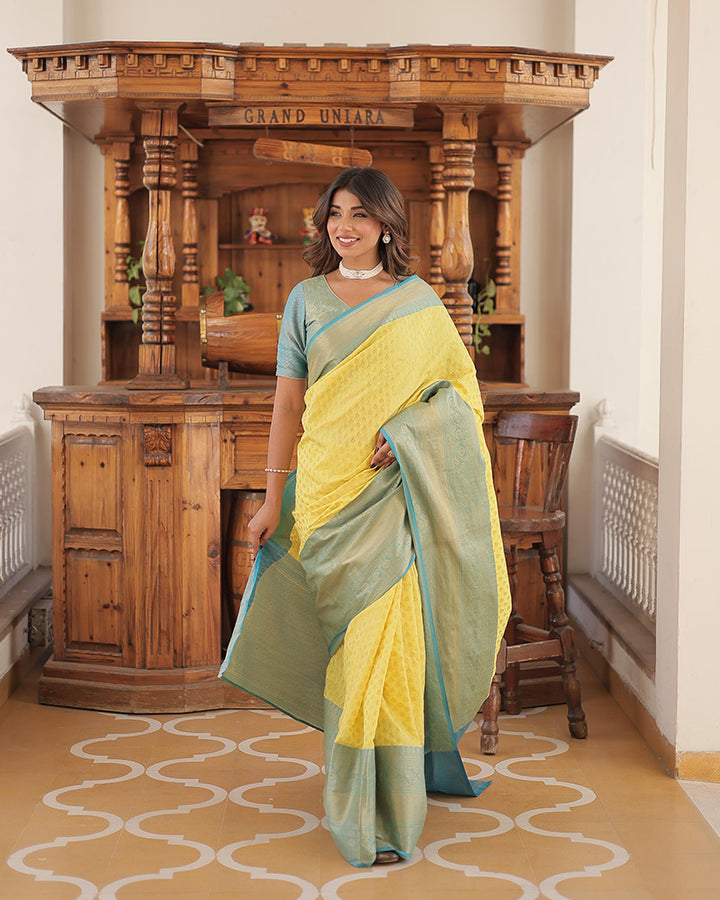 Designer Kanjivaram Silk Yellow Color Saree