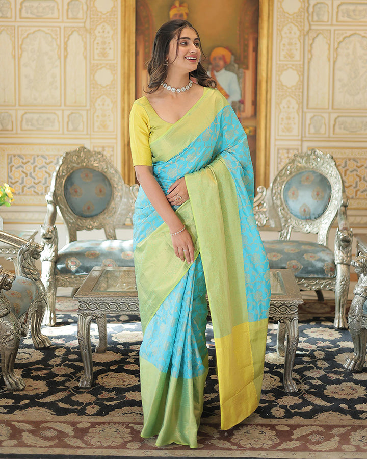 Designer Kanjivaram Silk Sky Blue Color Saree