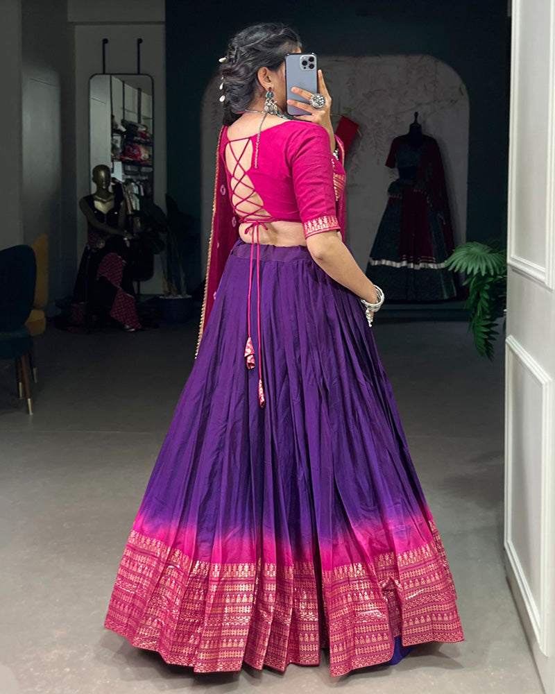 Purple Color Chanderi Navratri lehenga Choli With Bandhej Dupatta