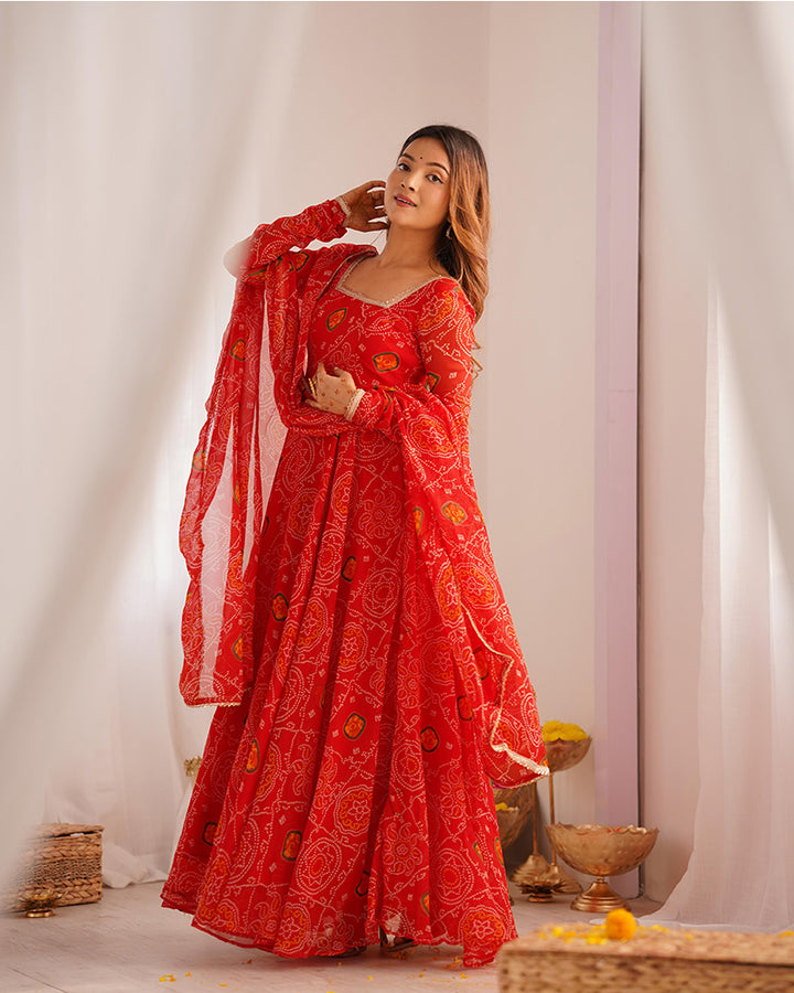 Red Color Soft Chiffon Anarkali Gown With Dupatta