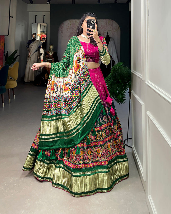 Green Color With Lagdi Patta Gaji Silk Lehenga Choli