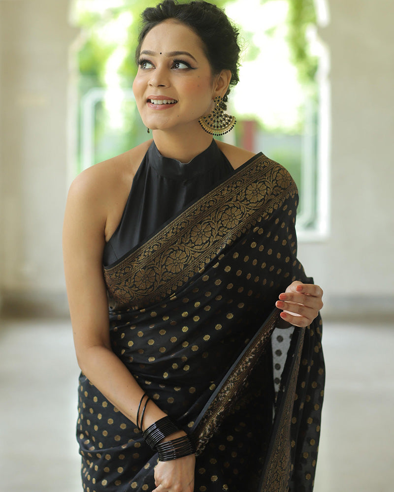 Designer Black Color Jacquard Banarasi Silk Saree