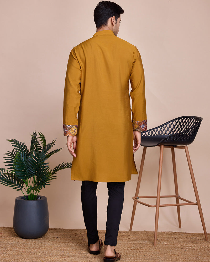 Yellow Color silk Men's Kurta With Dupatta