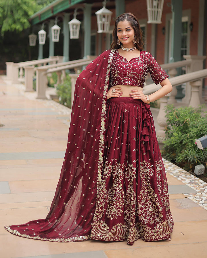 Maroon Color Rangoli Silk Sequence And Embroidered Lehenga Choli