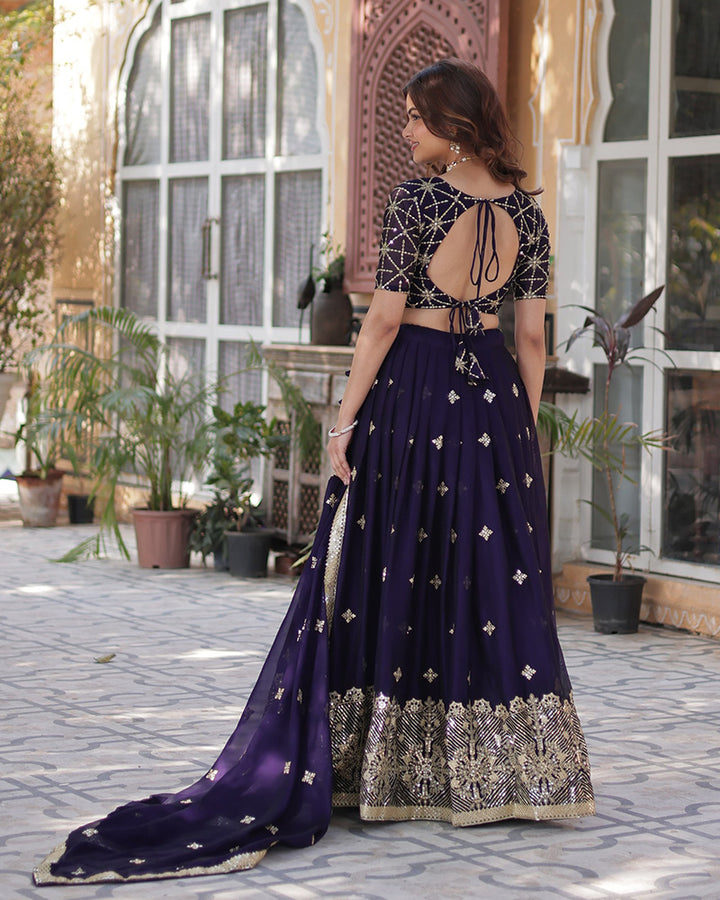 Dark Purple Color Rangoli Silk Sequence And Embroidered Lehenga Choli