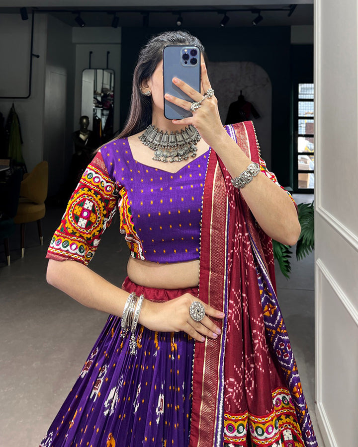 Patola Printed Purple Color Tussar Silk Lehenga Choli