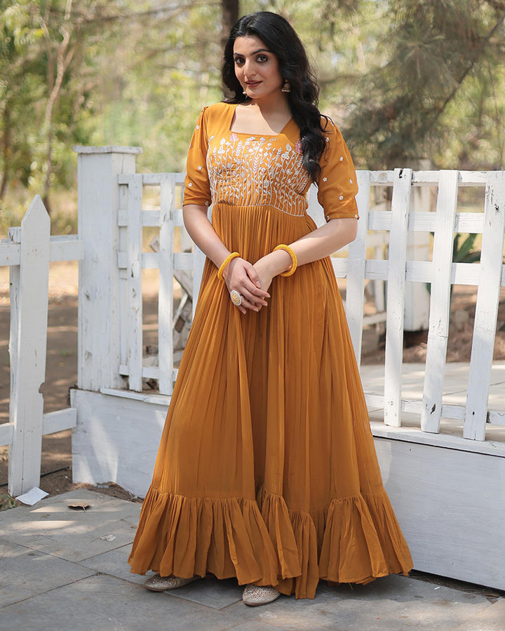 Mustard Yellow  Designer Georgette Long Gown