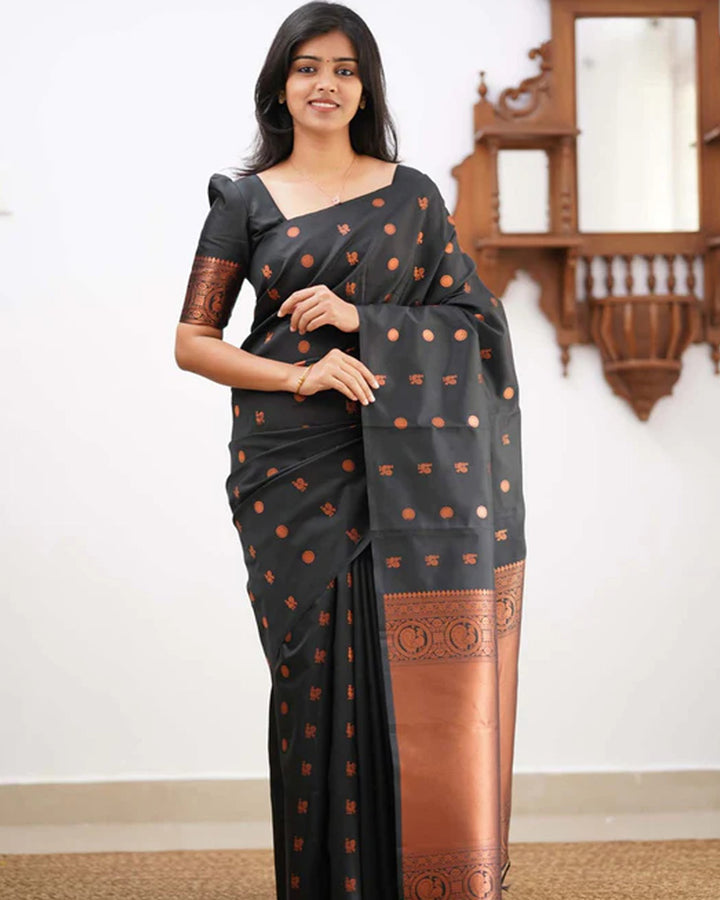 Designer Black Color Jacquard Banarasi Silk Saree