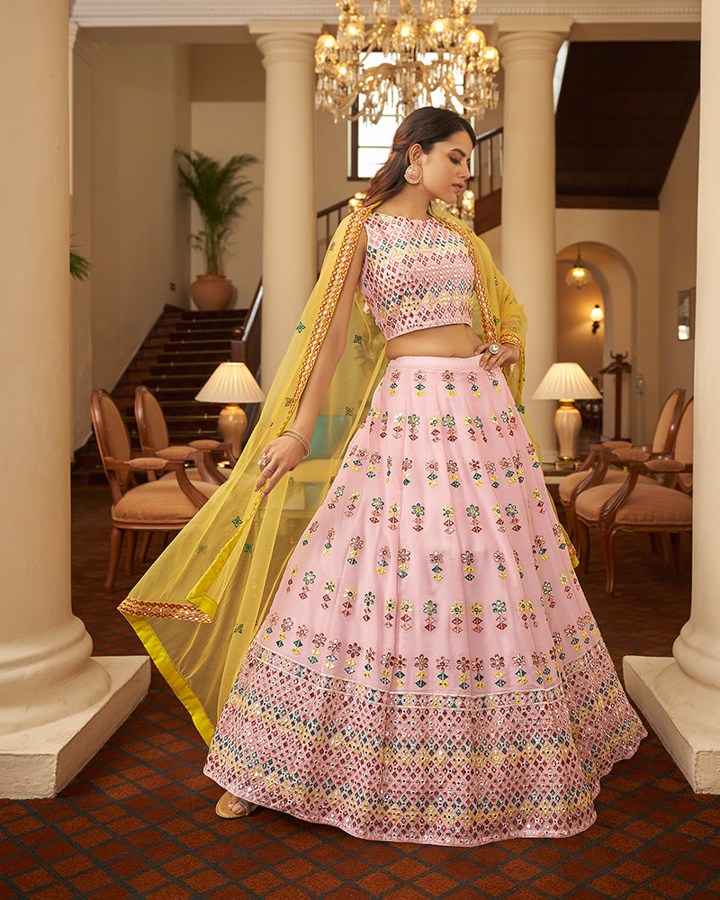 Baby Pink Color Sequence Georgette Lehenga Choli