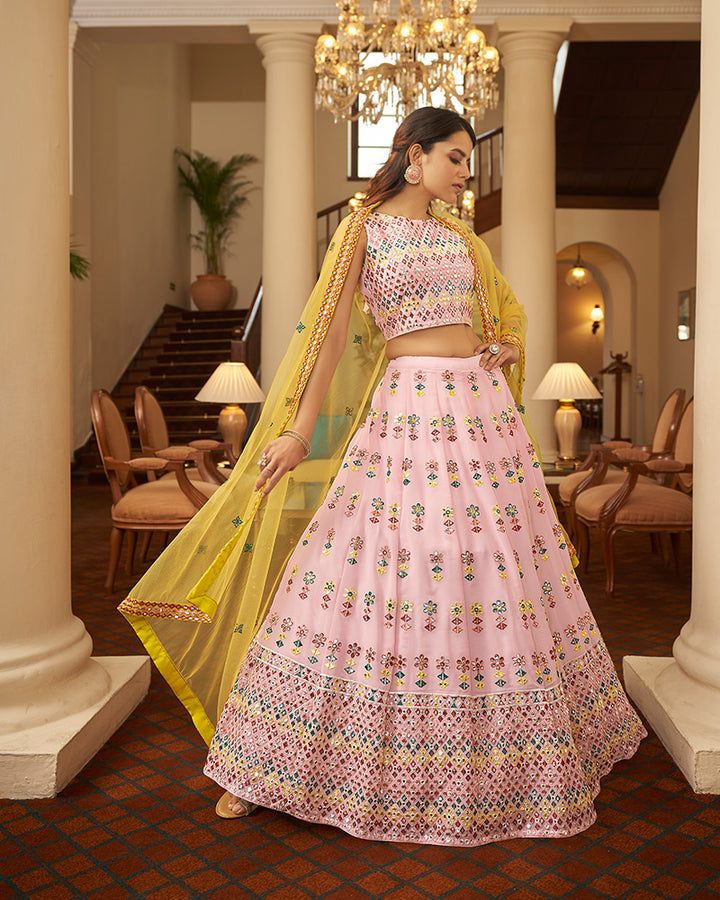 Baby Pink Color Sequence Georgette Lehenga Choli