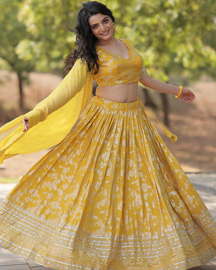 Yellow Color Designer Pure Dyable Viscose Jacquard Lehenga Choli