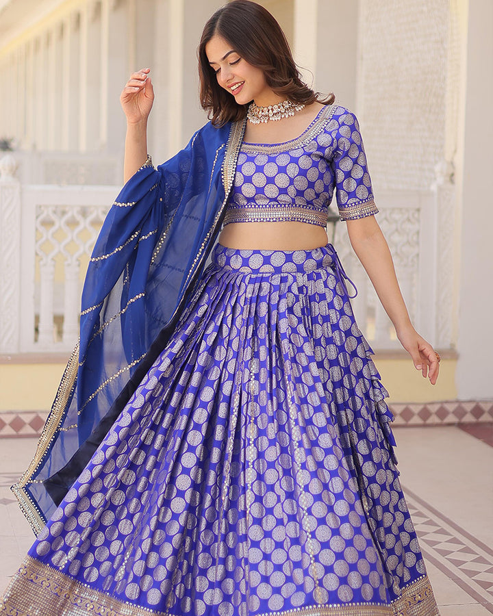 Blue Color Designer Pure Dyable Viscose Jacquard Lehenga Choli