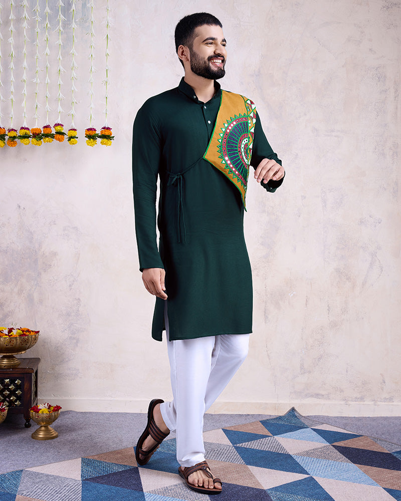 Green Color Rayon Embroidered Men's Kurta