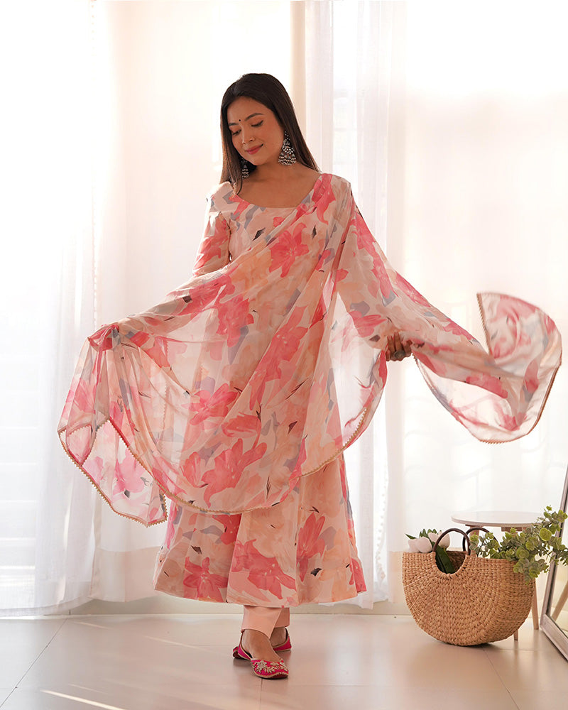 Baby Pink Color Georgette Anarkali With Pant And Dupatta