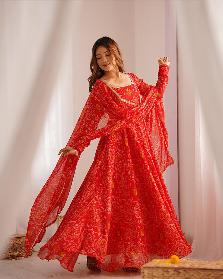 Red Color Soft Chiffon Anarkali Gown With Dupatta