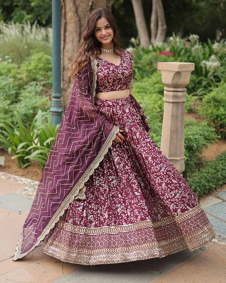 Wine Color Designer Pure Dyable Viscose Jacquard Lehenga Choli