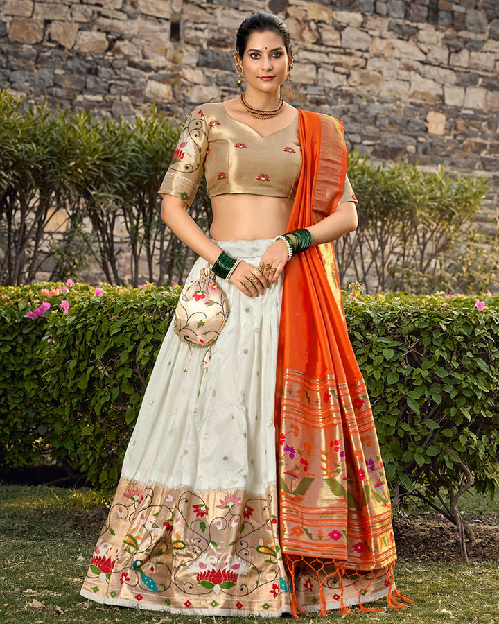 Designer White Color Jacquard Paithani Lehenga Choli