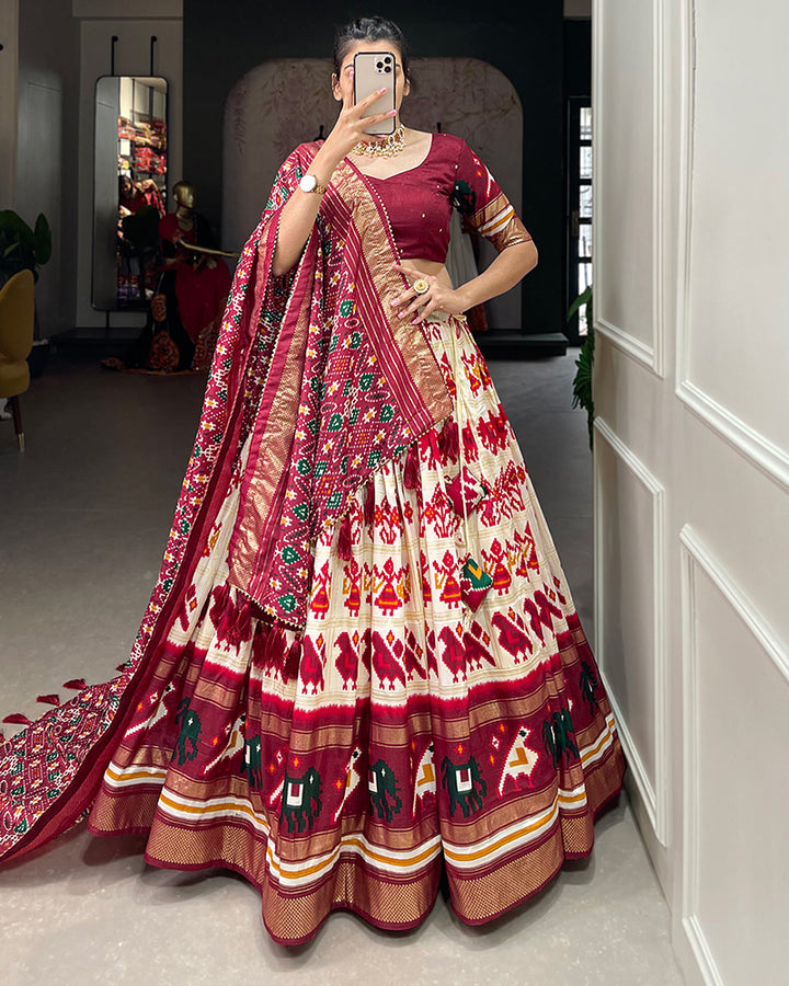 Off White Color Floral And Patola Print Lehenga Choli