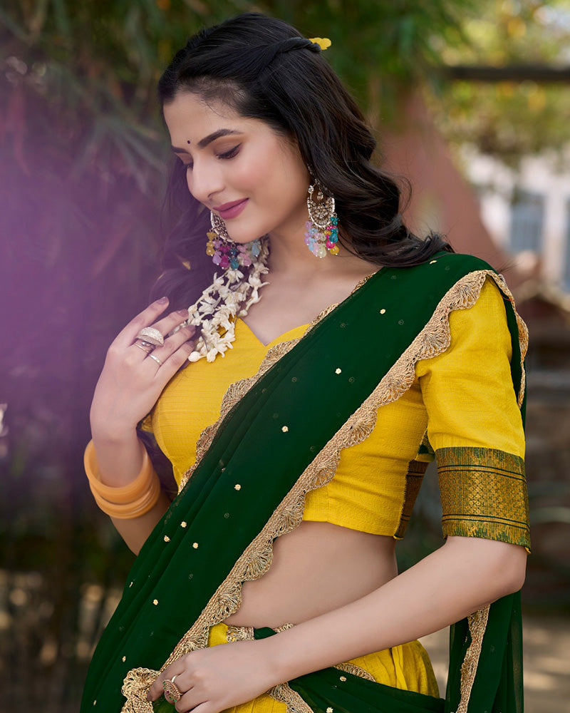 Designer Yellow Color Cotton Silk Lehenga Choli