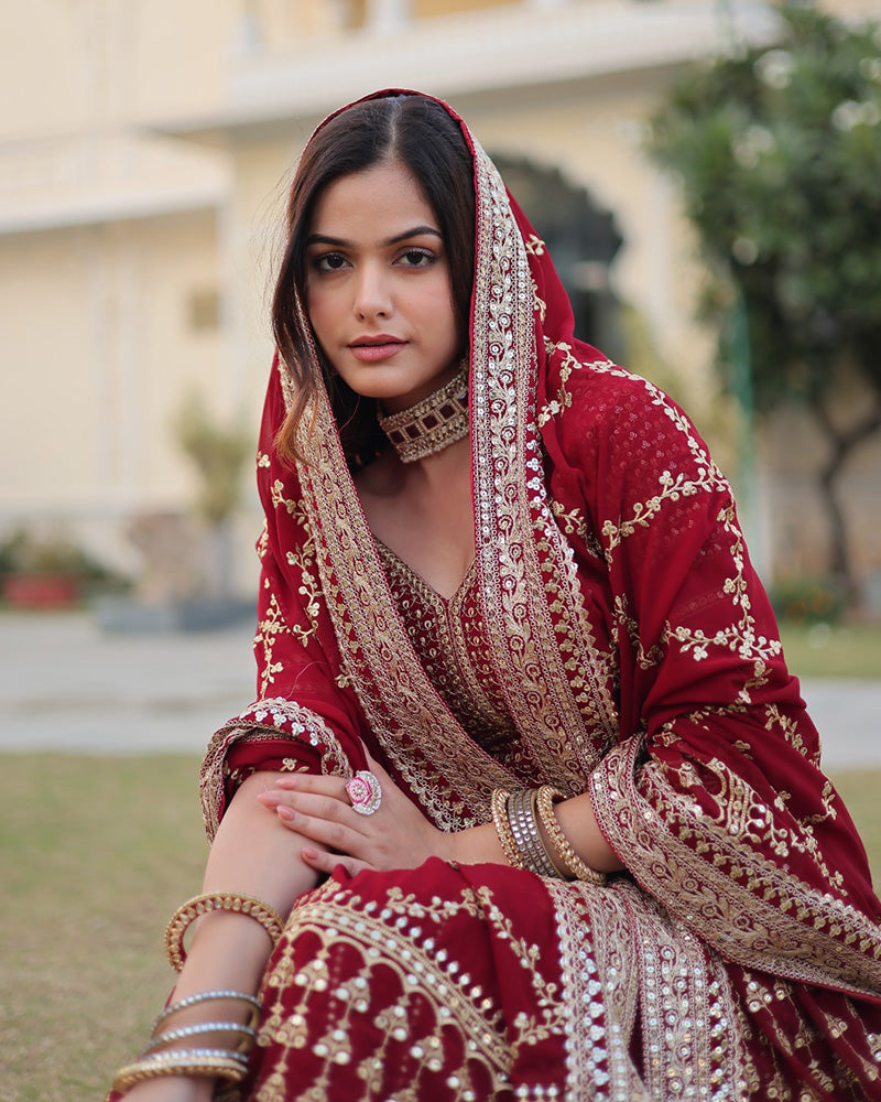 Designer Maroon Color Blooming Lehenga Choli With Beautiful Dupatta