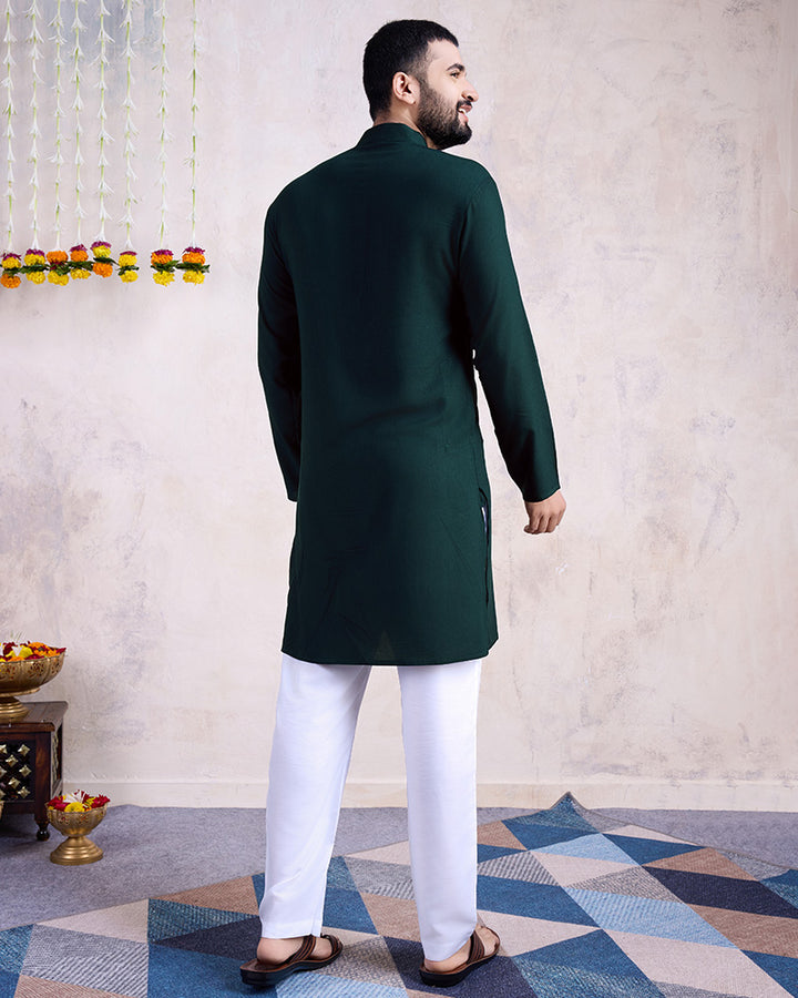 Green Color Rayon Embroidered Men's Kurta