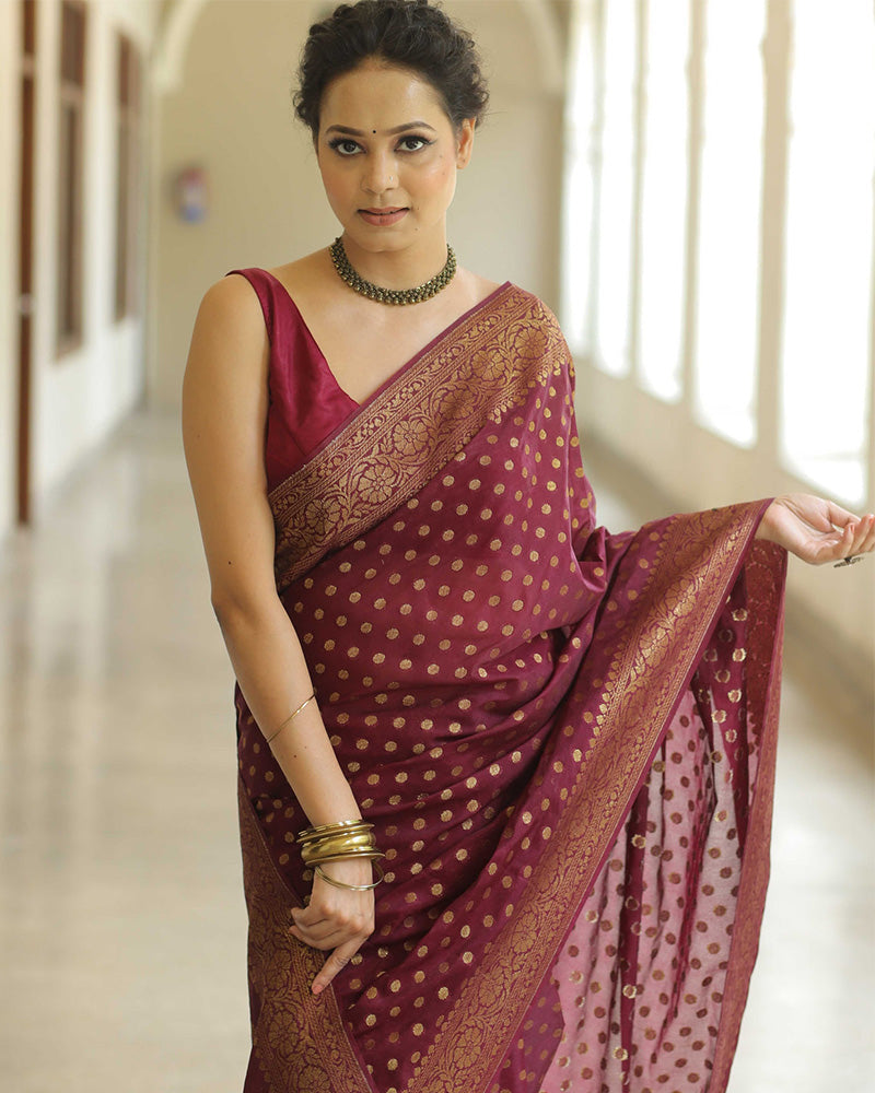 Designer Maroon Color Jacquard Banarasi Silk Saree