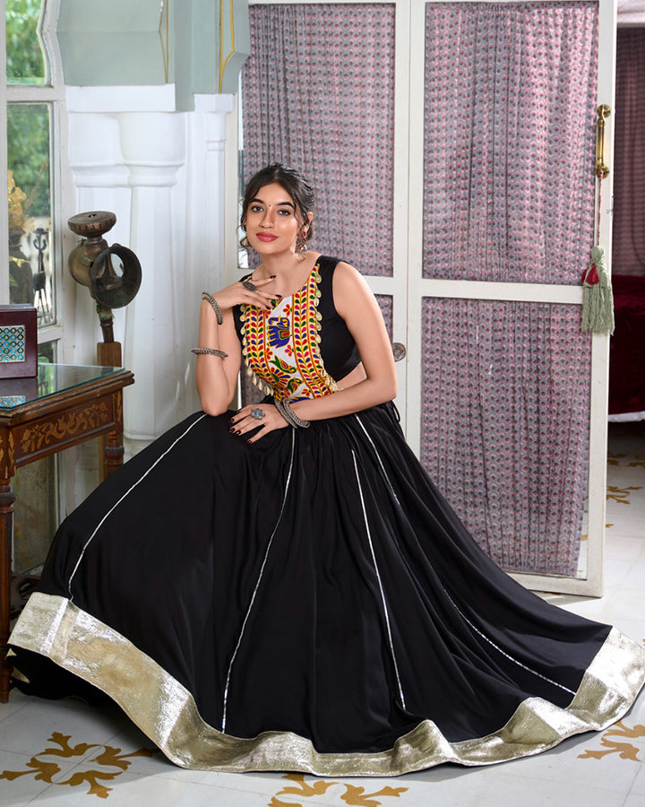 Black Color Rayon Navratri Lehenga Choli